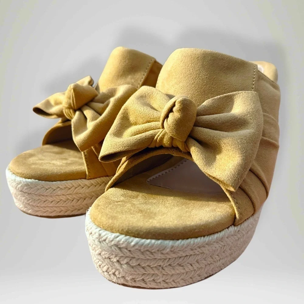 NEW PiePieBuy Women’s Wedge Espadrille Slip-On Suede Sandals Tan Size 8.5